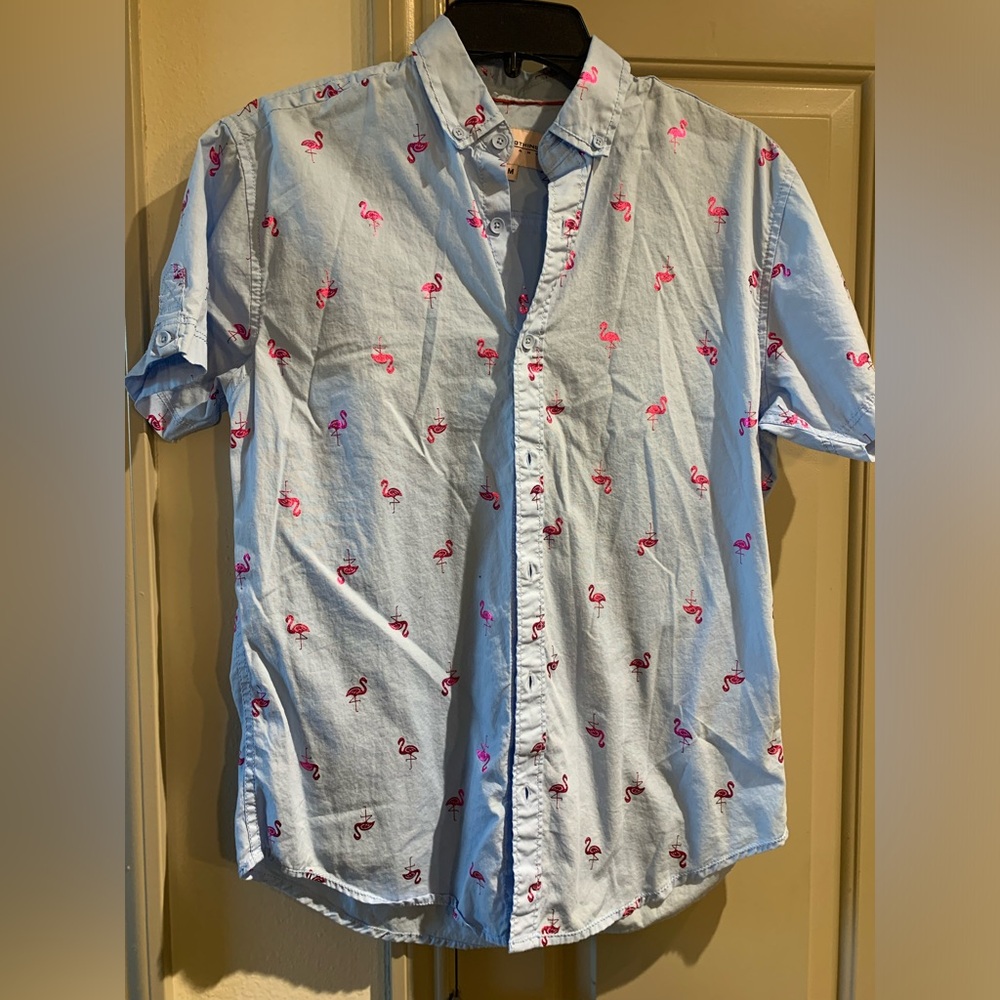 Men’s Pink Flamingo s/s button down shirt